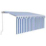 Vidaxl luifel manuell ausziehbare Roller Blind LED 3,5x2,5 m blau weiß