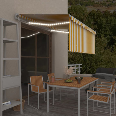 Vidaxx Markise mit Rollo, LED und Windsensor 3,5x2,5 m Gelb und Weiß