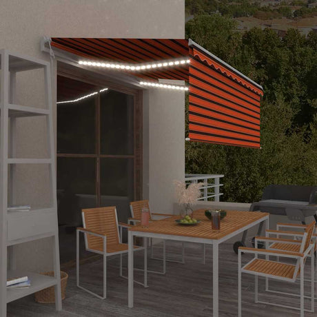 Vidaxl luifel met rolgordijn, led en windsensor 3,5x2,5 m oranje bruin