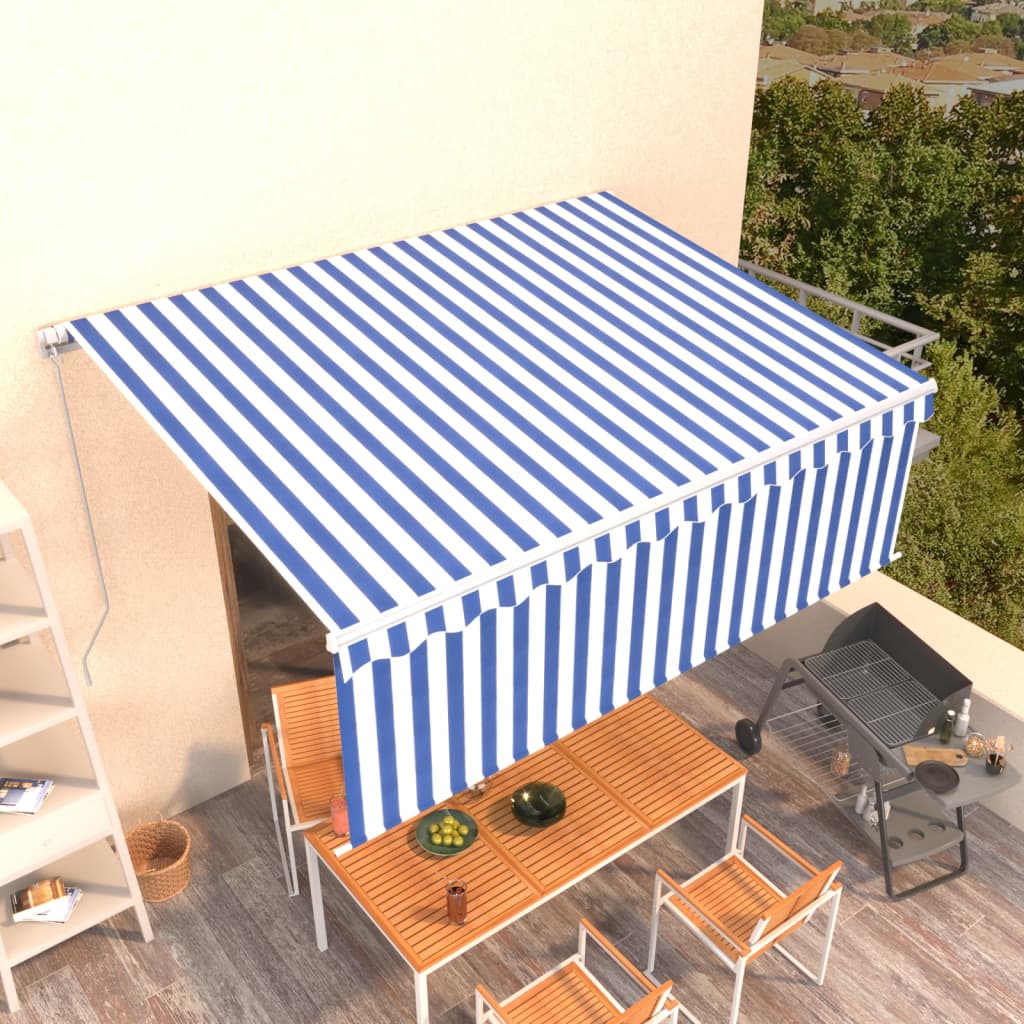 Vidaxl luifel manuell ausziehbar mit Roller Blind 4x3 m blau und weiß