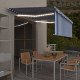 Vidaxl luifel manuell ausziehbar mit Rollerblind -LED 4x3 m blau weiß
