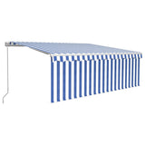 Vidaxl luifel manuell ausziehbare Roller Blind LED 4,5 x 3 m blau weiß