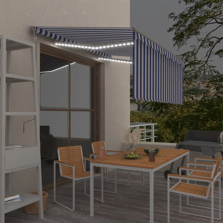 Vidaxl Luifel Automatik mit Vorhang LED Windsensor 3x2,5 m blau weiß
