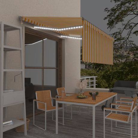 Vidaxl Luifel Automatik mit Vorhang LED -Windsensor 3x2,5 m Gelb weiß