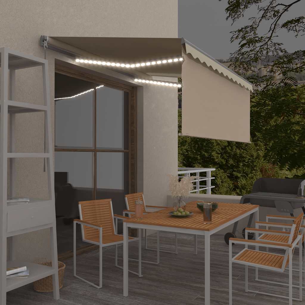 Vidaxl luifel handmatig uittrekbaar rolgordijn en led 3,5x2,5 m crème