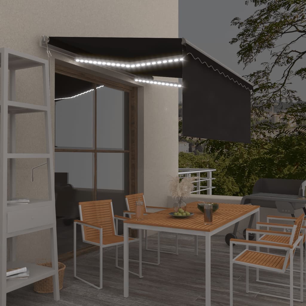 Vidaxl Luifel mit Rollenblind-, LED- und Windsensor 3,5x2,5 m Anthrazit