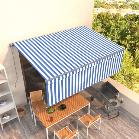 Vidaxx Markise manuell ausziehbar mit Rollo LED 4x3 m blau weiß