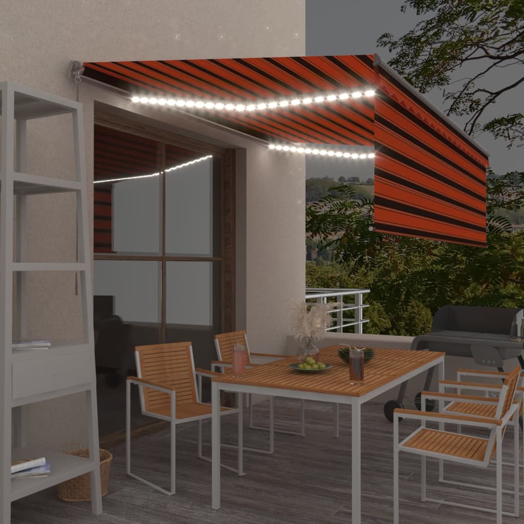 vidaXL Markise manuell ausziehbares Rollo LED 4x3 m Orange Braun