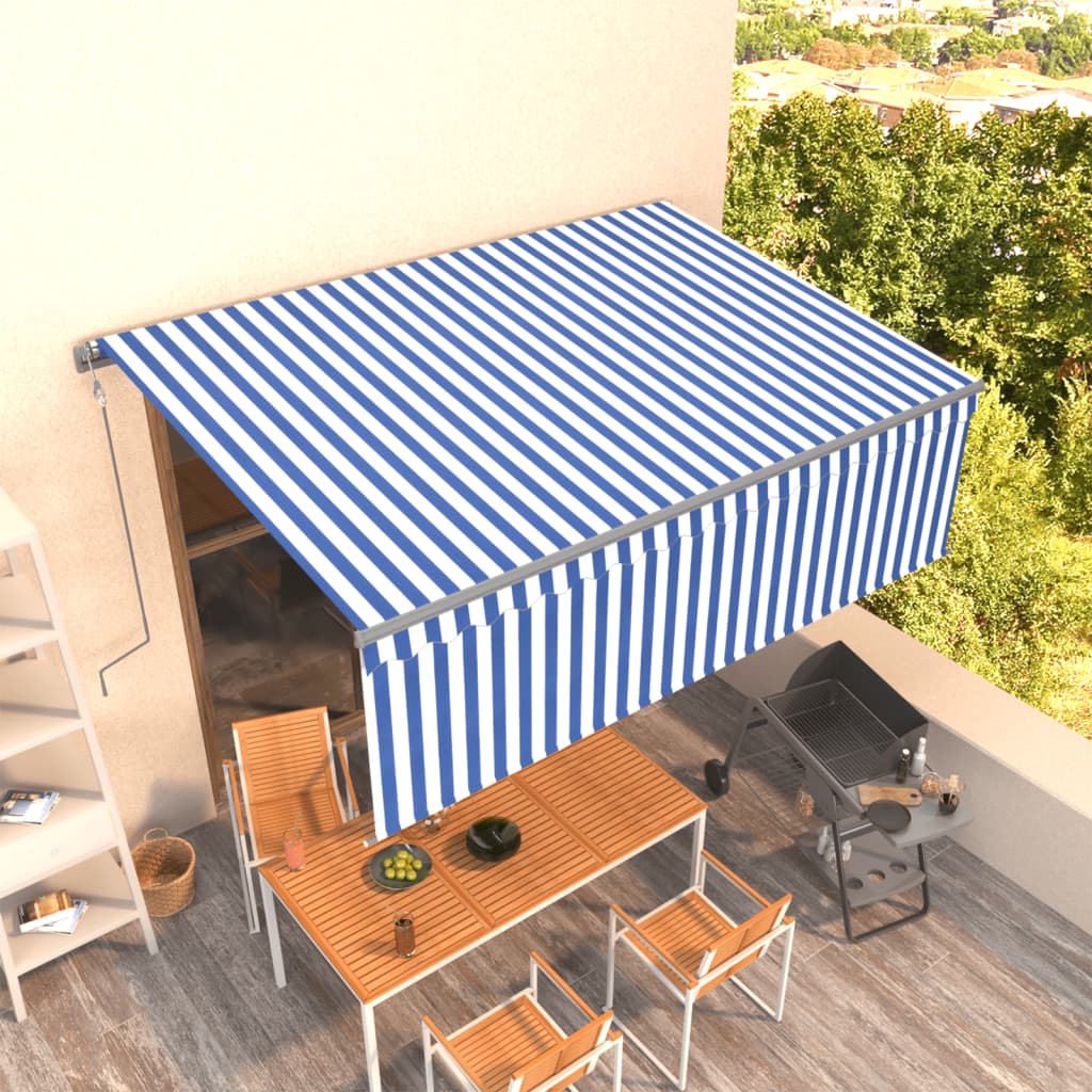 Vidaxl luifel exponierbar mit Roller Blind 4x3 m blau weiß