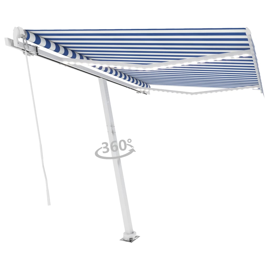 Vidaxl luifel manuell ausziehbar mit LED 300x250 cm blau und weiß