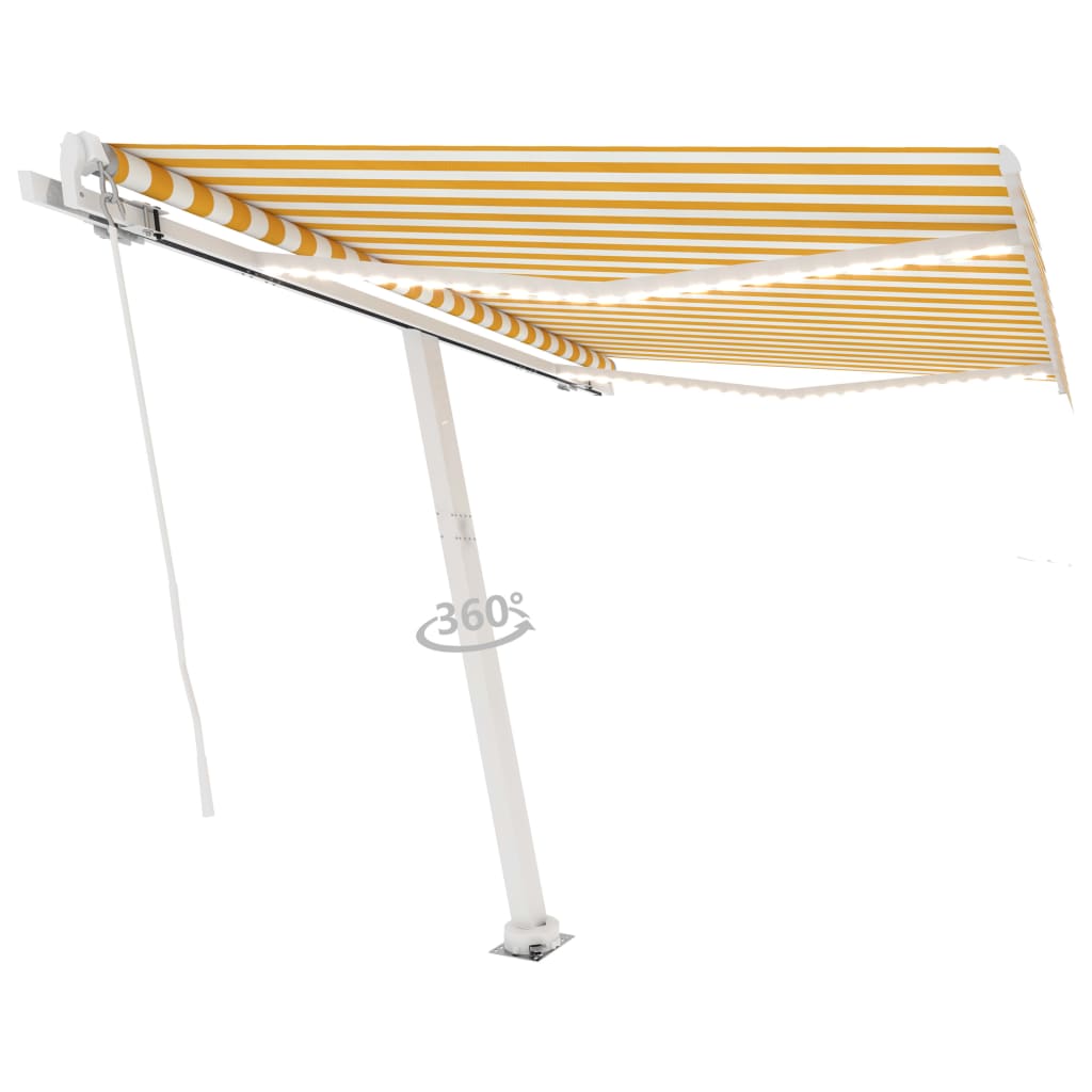 Vidaxl Luifel manuell ausziehbar mit LED 300x250 cm gelb und weiß