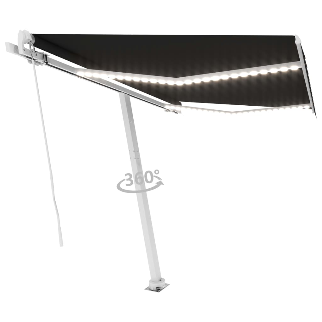 Vidaxl luifel manuell ausziehbar mit LED 350x250 cm Anthrazitfarbe