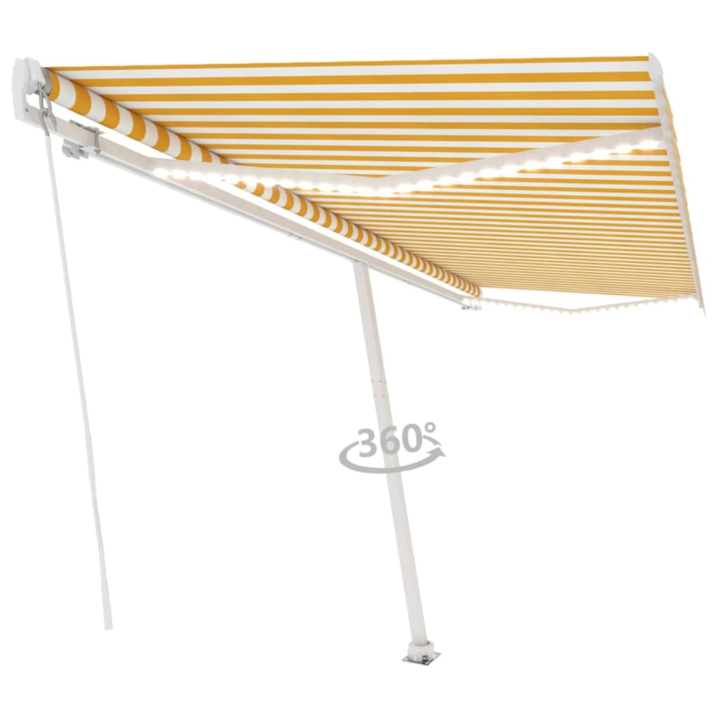 Vidaxl luifel manuell ausziehbar mit LED 500x300 cm gelb und weiß
