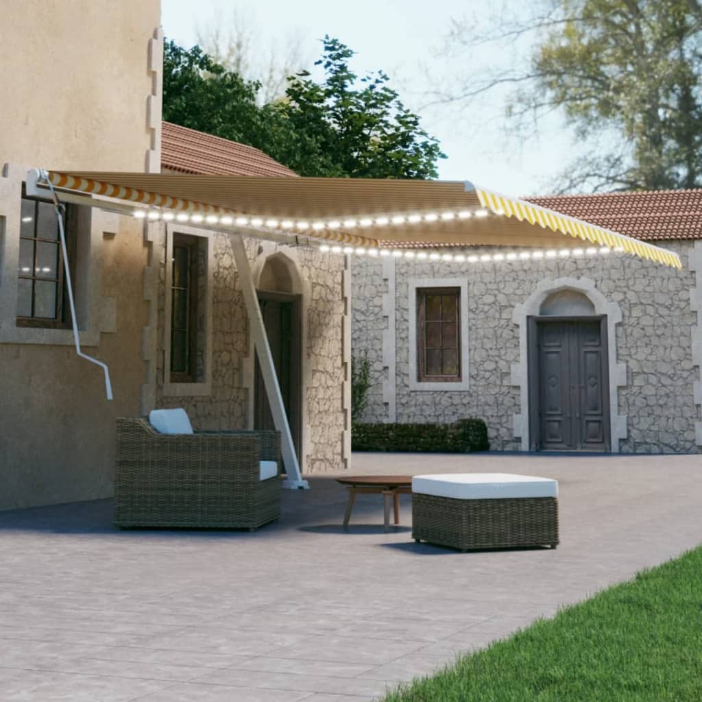 Vidaxl luifel manuell ausziehbar mit LED 500x300 cm gelb und weiß