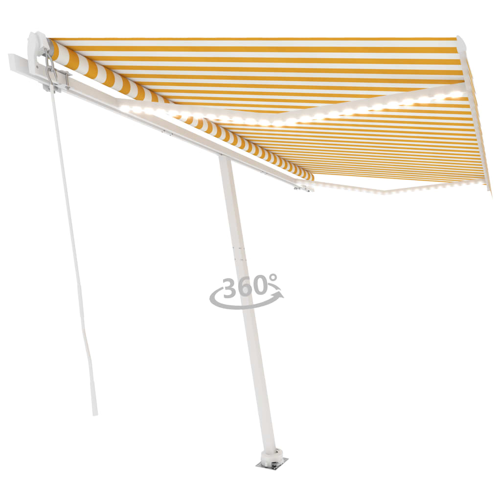 Vidaxl luifel manuell ausziehbar mit LED 400x350 cm gelb und weiß