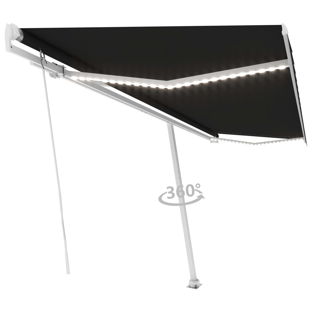 Vidaxl luifel manuell ausziehbar mit LED 500x350 cm Anthrazitfarbe