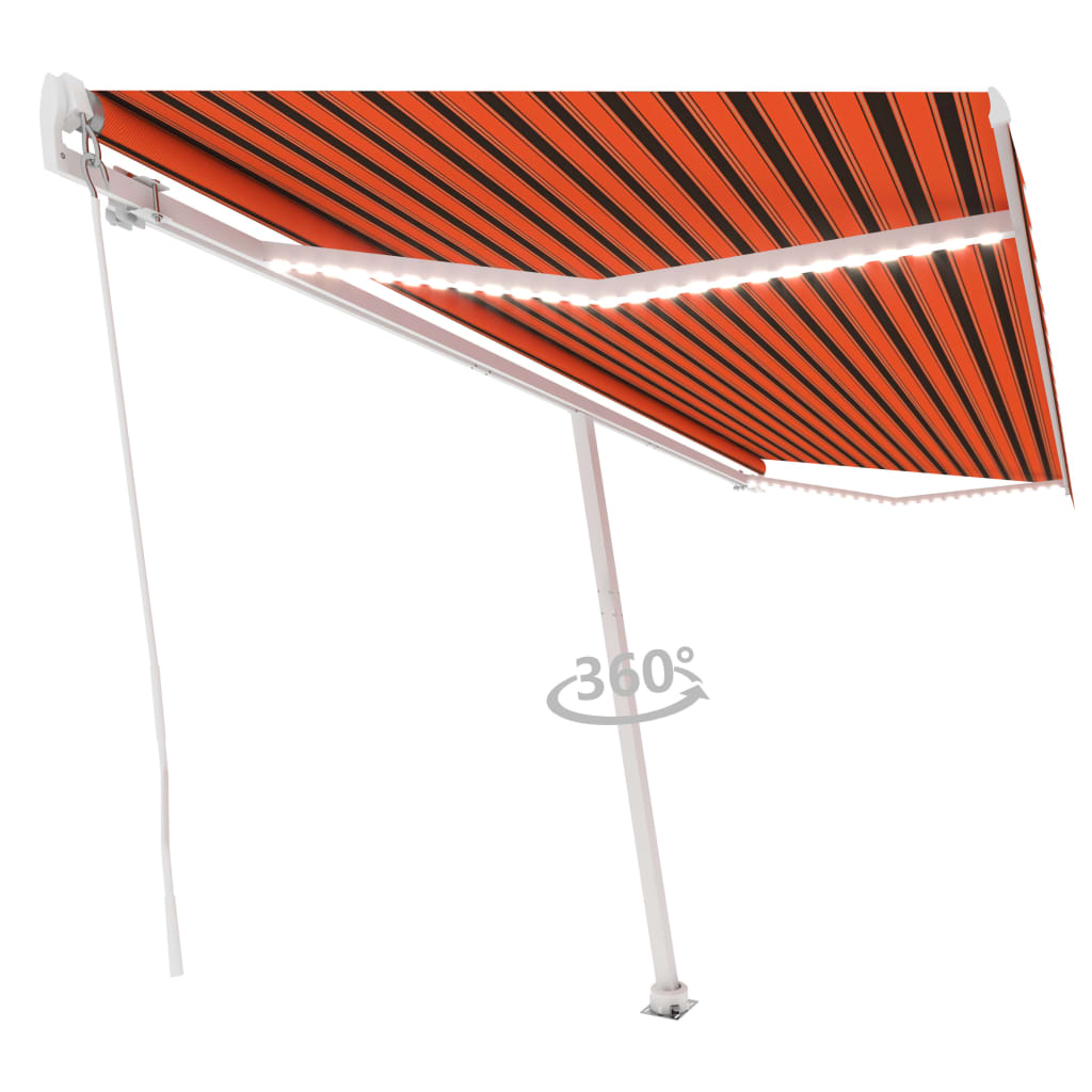Vidaxl Luifel manuell ausziehbar mit LED 500x350 cm Orange und Braun