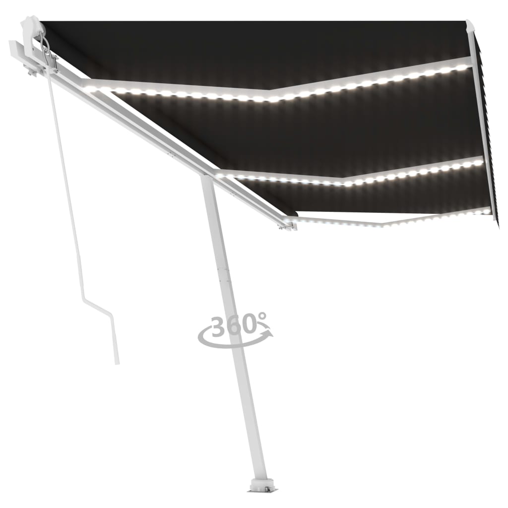 Vidaxl Luifel manuell ausziehbar mit LED 600x350 cm Anthrazitfarbe