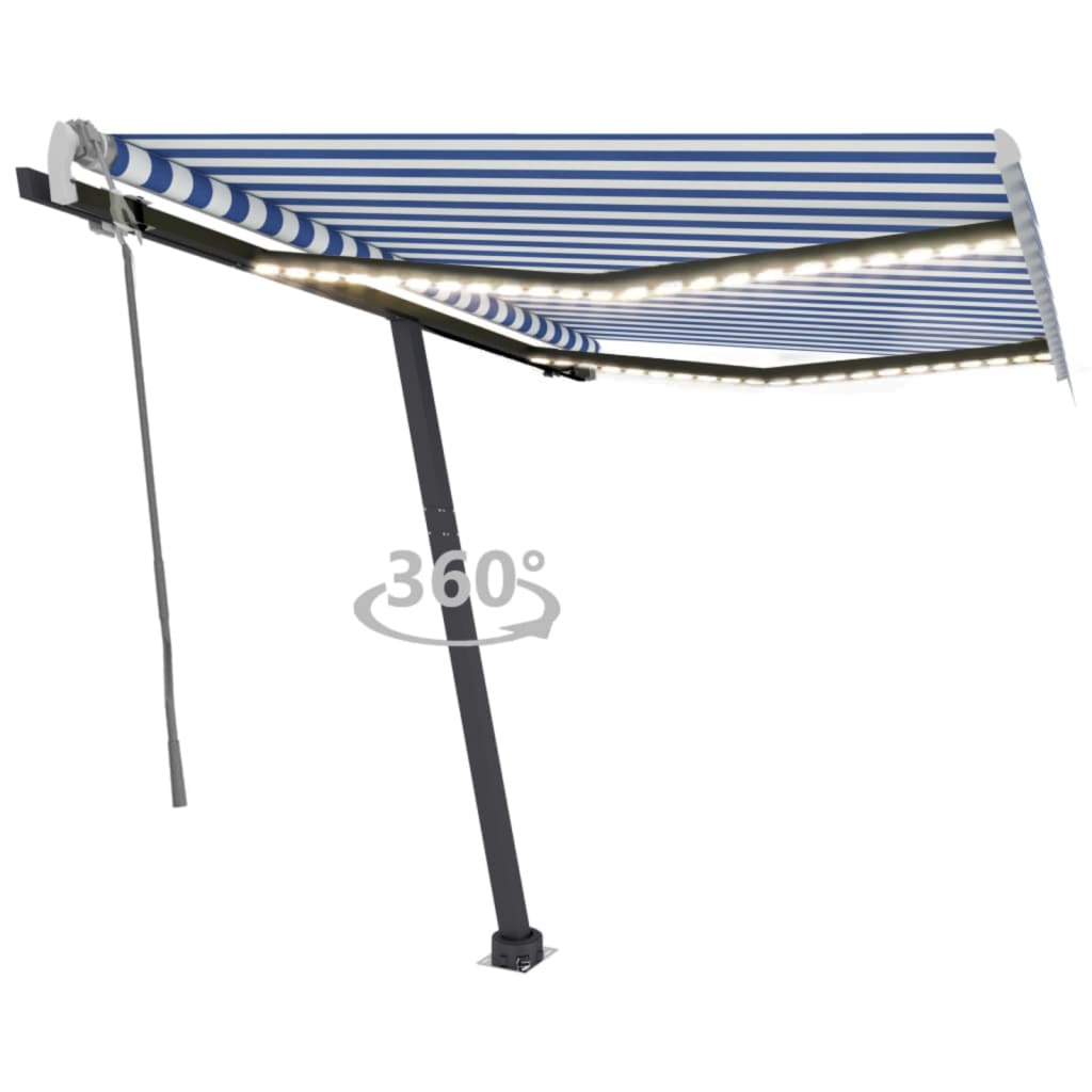 Vidaxl Luifel manuell ausziehbar mit LED 350x250 cm blau und weiß
