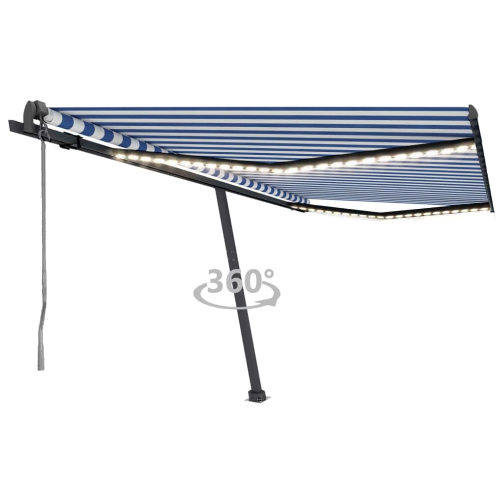 Vidaxl Luifel Automatik mit LED- und Windsensor 450x350 cm blau weiß