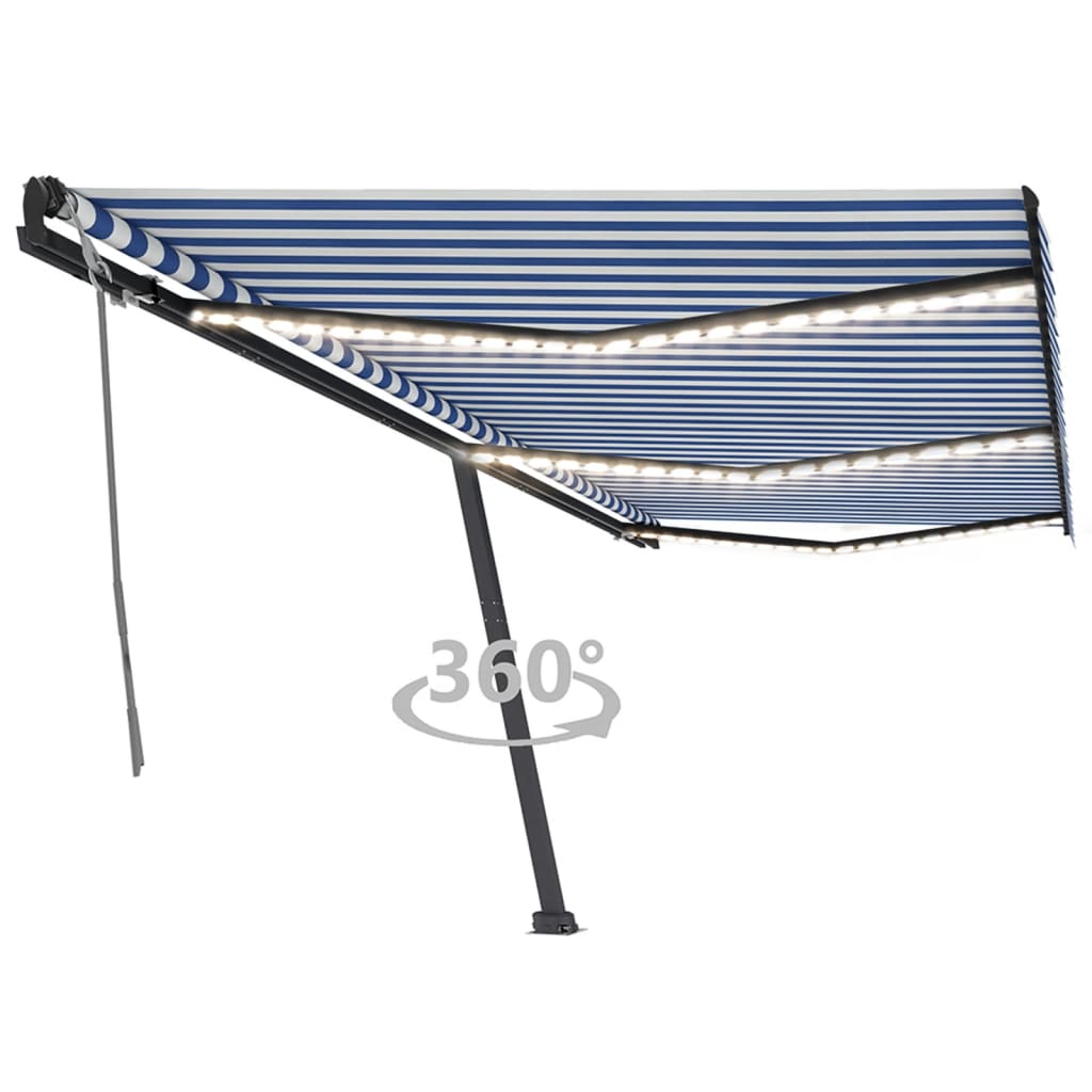 Vidaxl luifel manuell ausziehbar mit LED 600x350 cm blau und weiß