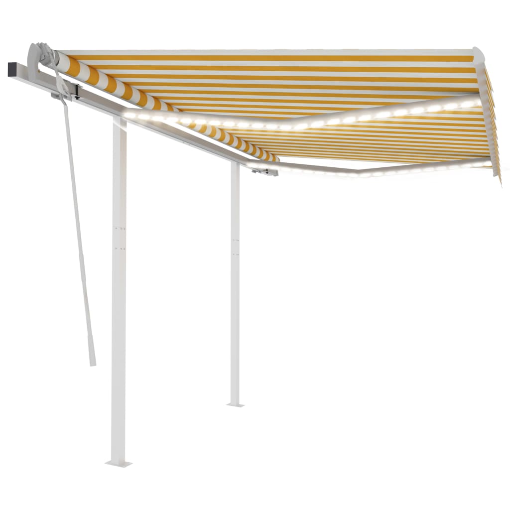 Vidaxl luifel manuell ausziehbar mit LED 3,5x2,5 m gelb und weiß