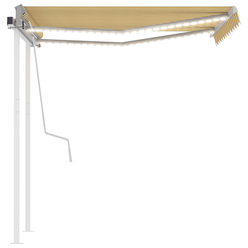 Vidaxl luifel manuell ausziehbar mit LED 3,5x2,5 m gelb und weiß