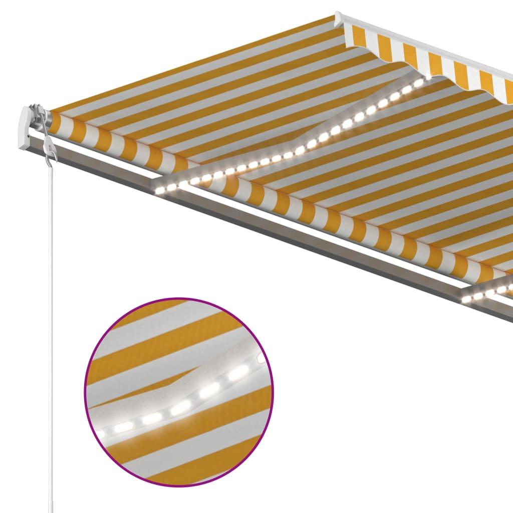 Vidaxl luifel manuell ausziehbar mit LED 3,5x2,5 m gelb und weiß