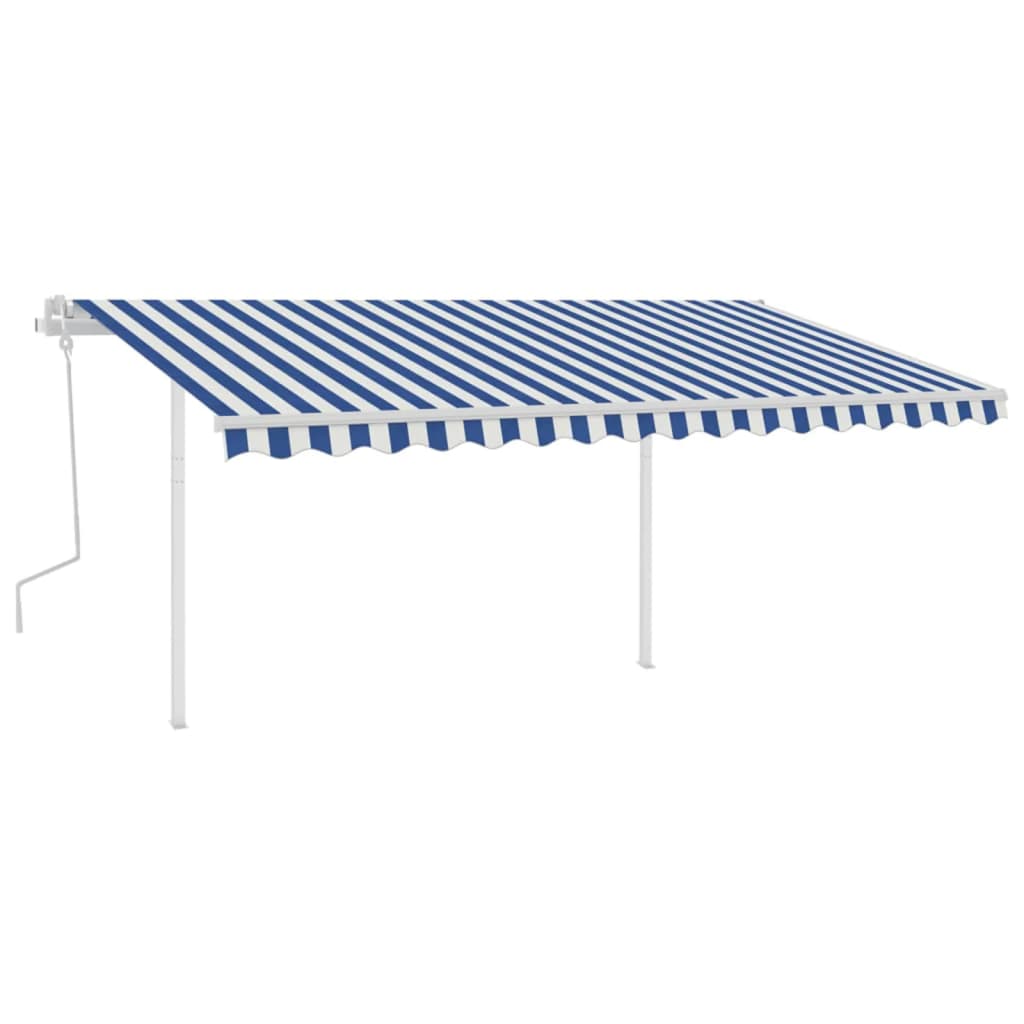 Vidaxl luifel manuell ausziehbar mit Posts 4x3,5 m blau und weiß