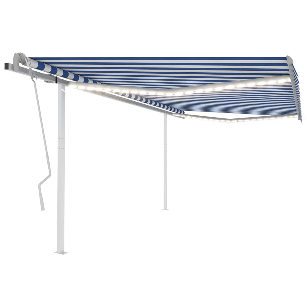 Vidaxl Luifel manuell ausziehbar mit LED 4x3,5 m blau und weiß