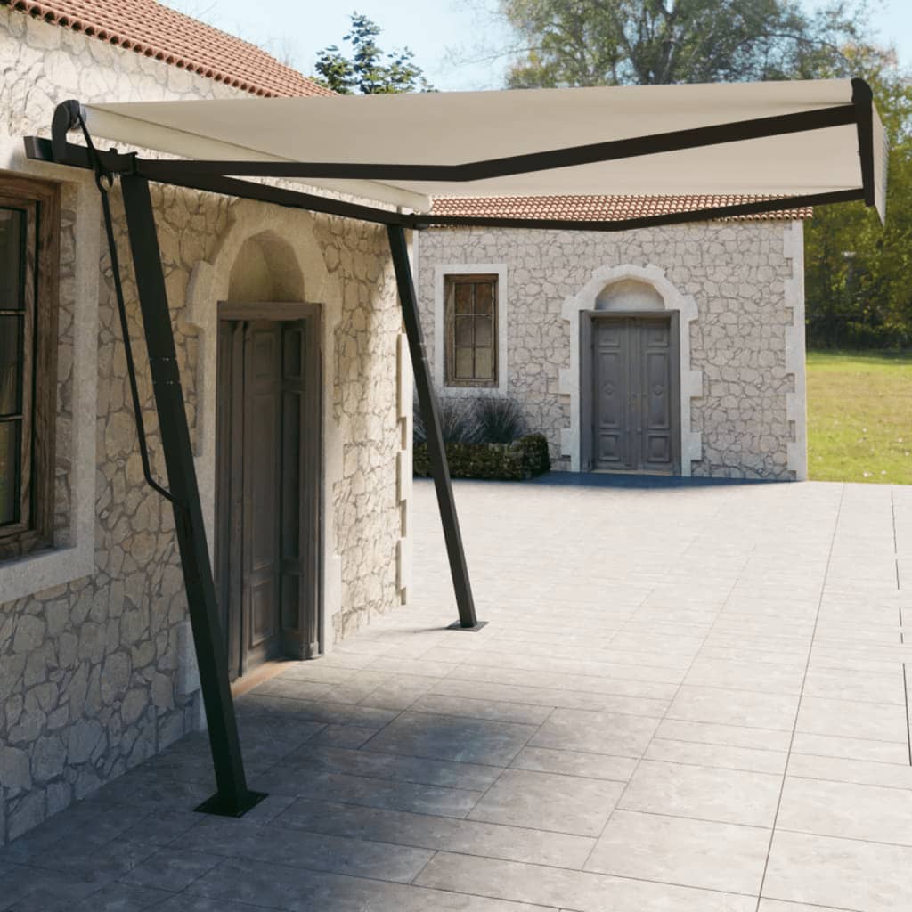 VidaXL Manuell ausziehbare Markise mit Gestänge 4x3 m cremefarben