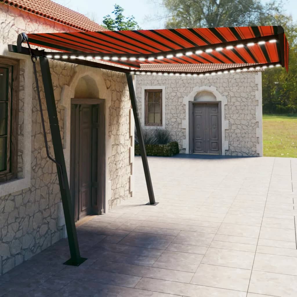 VidaXL Markise manuell ausziehbar mit LED 4x3 m Orange und Braun