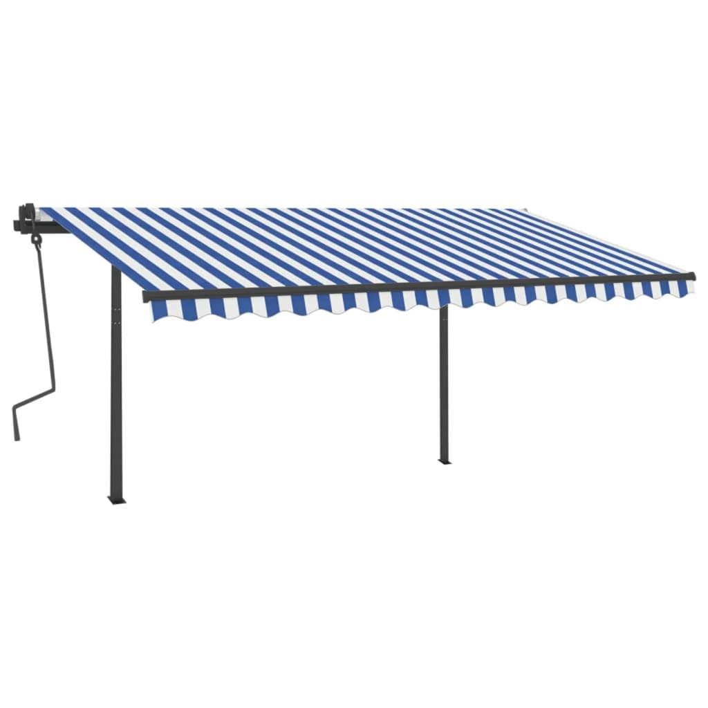 VidaXL Markise manuell ausziehbar mit Pfosten 4x3,5 m blau und weiß