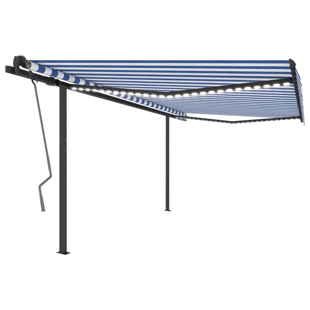 VidaXL Markise manuell ausziehbar mit LED 4x3,5 m Blau und Weiß
