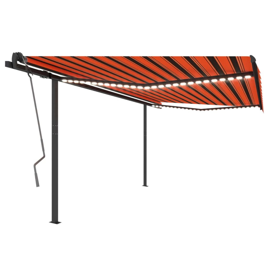 VidaXL Markise manuell ausziehbar mit LED 4x3,5 m Orange und Braun