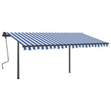 Vidaxl Luifel extensible manuellement avec des poteaux 4,5x3,5 m bleu et blanc