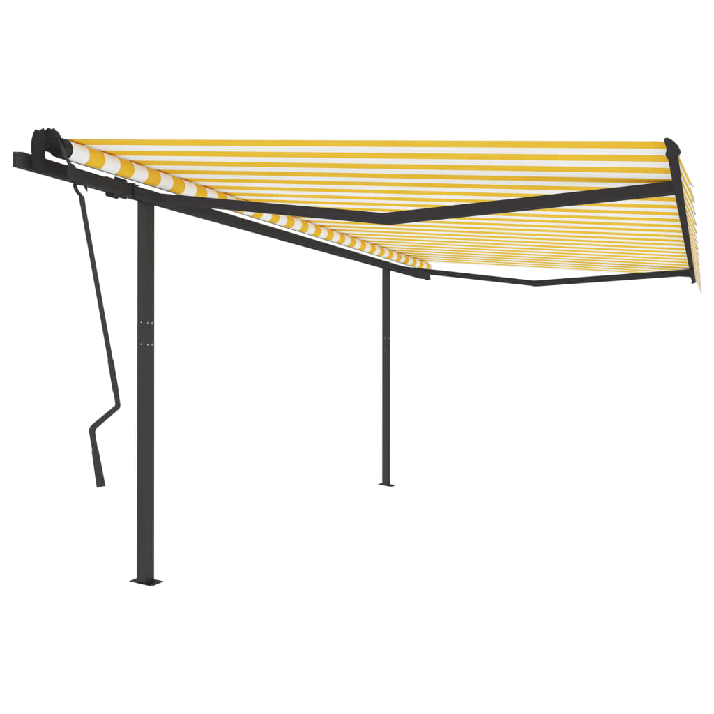 Vidaxl Luifel extensible manuellement avec des poteaux 4,5x3,5 m jaune et blanc