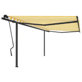 Vidaxl Luifel manually extendable with posts 4.5x3.5 m yellow and white