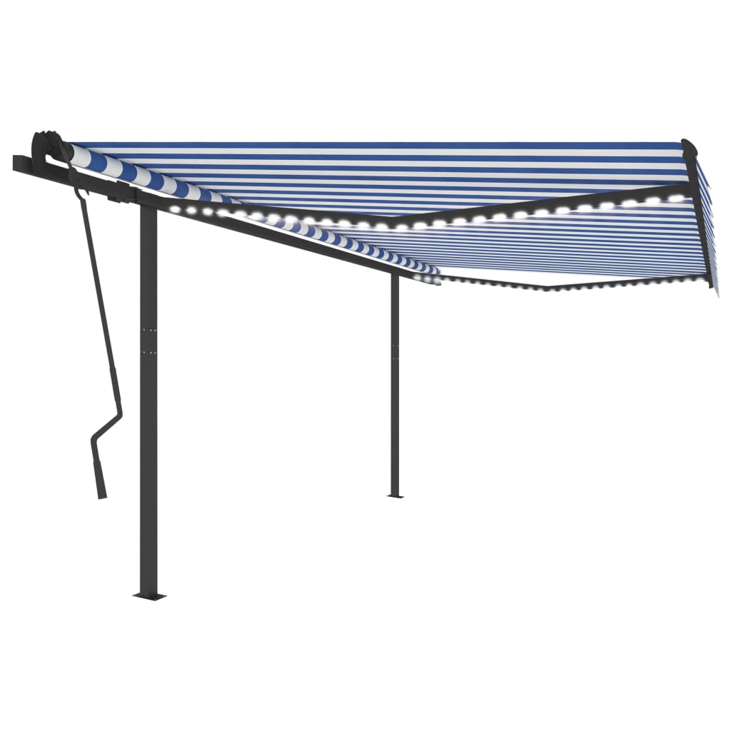 VidaXL Markise manuell ausziehbar mit LED 4,5x3,5 m blau und weiß