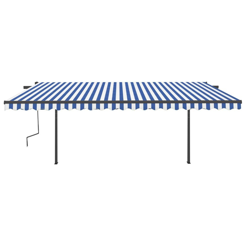VidaXL Markise manuell ausziehbar mit Pfosten 5x3,5 m blau und weiß