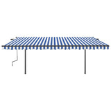 VidaXL Markise manuell ausziehbar mit Pfosten 5x3,5 m blau und weiß