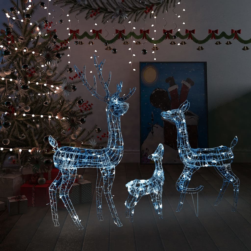 Vidaxl Christmas Decorations Rendeer Family 300 LEDS acrylique blanc froid