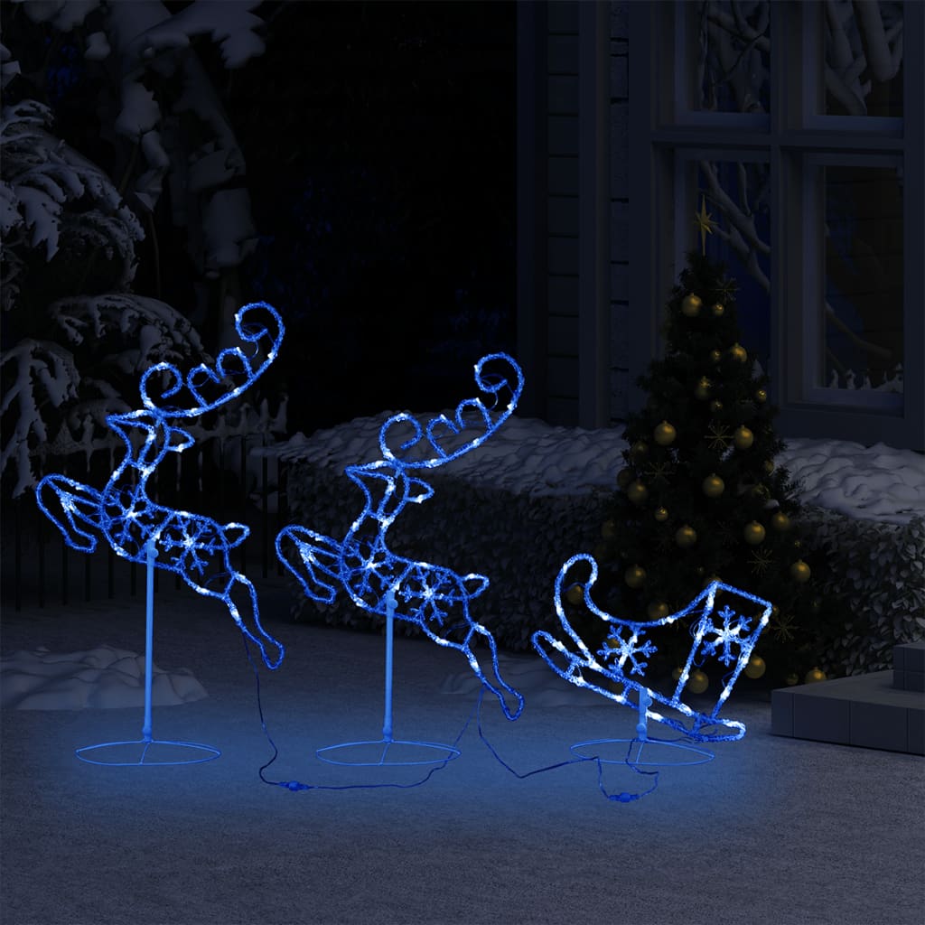 Vidaxl Christmas Decoration Reindeer and Sled 260x21x87cm Acrylic Blue