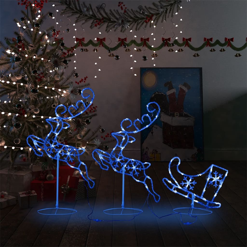 Vidaxl Christmas Decoration Reindeer and Sled 260x21x87cm Acrylic Blue