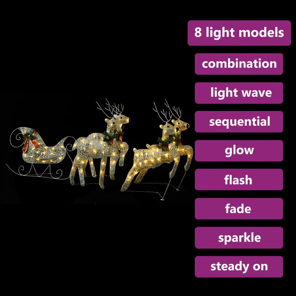 Vidaxl Buitenkerstontiering Rendieren und Slee 100 LEDs Goldfarbe