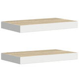 Vidaxl wandschappen 2 st zwevend 40x23x3,8 cm mdf eikenkleurig en wit