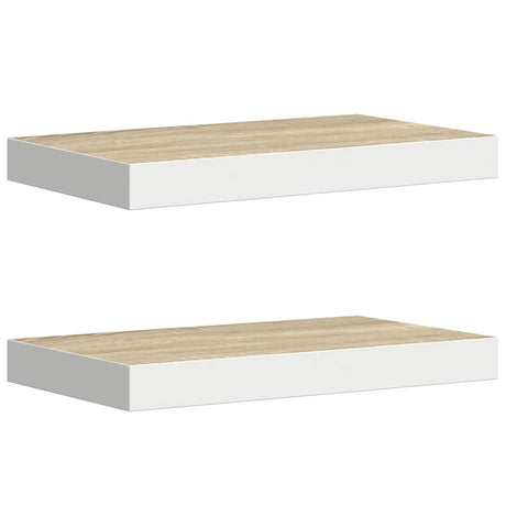 Vidaxl wandschappen zwevend 2 st 50x23x3,8 cm mdf eikenkleurig en wit