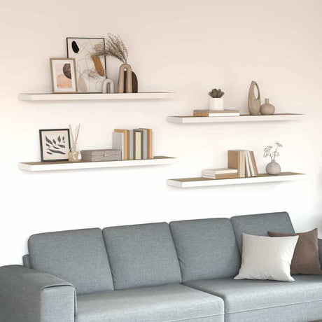 Vidaxl wandschappen zwevend 4 st 120x23,5x3,8 cm mdf eikenkleurig wit