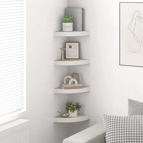 Vidaxl hoekwandschappen 4 st 25x25x3,8 cm mdf eikenkleurig en wit