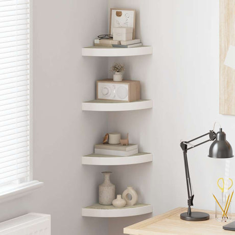 Vidaxl hoekwandschappen 4 st 25x25x3,8 cm mdf eikenkleurig en wit